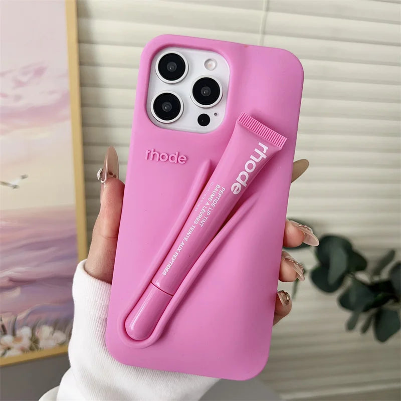 Makeup Brand Lemontini Dopamine Lip Gloss Case for Iphone 15 16 17 Promax 12 13 14 Air Pro Max plus Lipstick Holder Phone Cover